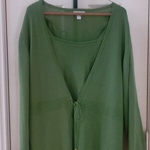 Charter Club 3x 4x Faux two-fer Twinset Sweater sage green
